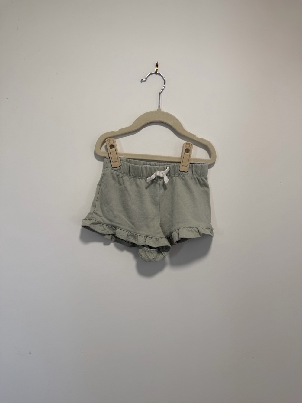 Sammy + Nat Sage Ruffle Hem Knit Shorts with White Drawstring